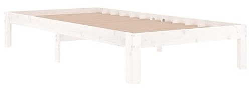 vidaXL Massivholzbett, Bett Holzbett für Schlafzimmer, Bettgestell Bettrahmen mit Lattenrost, Einzelbett Schlafzimmerbett, Weiß 90x190cm