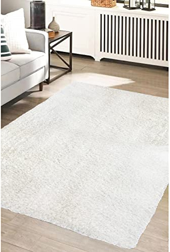 Modern Style Rugs Cosy Shaggy Plain Rectangular Rug, Ivory Cream High Pile Rugs for Living Room, Bedside, 200x290 cm (6ft 6inch x 9ft x 6inch)