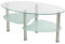 XDAILUYYDS Couchtisch Glas oval 3 Ebenen, Glastisch Wohnzimmer oval mit Zwei Ablagen in Hochglanz, Wohnzimmertisch Modernes Design aus Glas und Edelstahl, 90x50x43cm (Transparent und weiß)