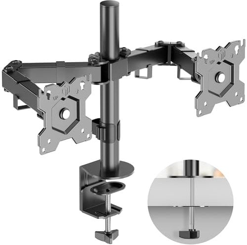 ONKRON Dual Monitor Arm Desk Mount for Two 13-32 Inch Screens, Double Screen Mount up to 8 kg Each - Dual Computer Arm VESA 75x75 & 100x100/Double Monitor Stand Rotation Tilt Swivel D221E-B Black