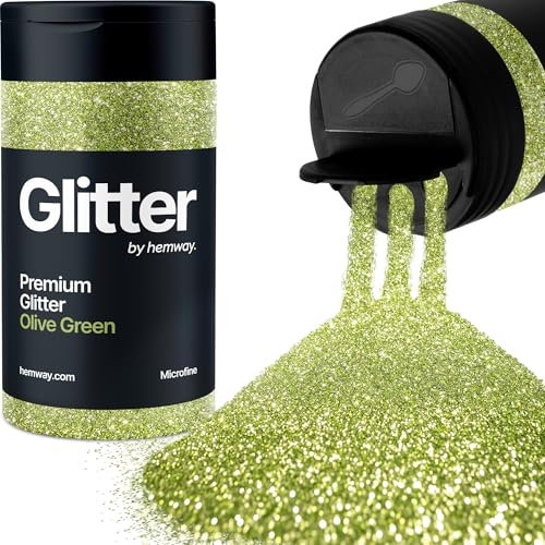 Hemway Premium Glitter Shaker - Olive Green | Microfine Metallic Flake Sequins for Resin & Epoxy Crafts | Craft Supplies for Tumblers, Festival, Hair, Face, Body, Eye & Nail Art | 125 g