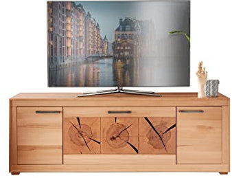 möbelando TV-Wand WZ-0315 aus kernbuche in Natur geölt mit 2 Türen. Abmessungen (BxHxT) 178x62x46 cm