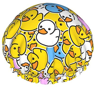 Colorful Yellow Duck Shower Cap Waterproof Luxury Shower Caps for Women Reusable Bath Hair Cap Fashion Shower Hat with Elastic Easy to Wear Suitable for Long Short Curly Hair