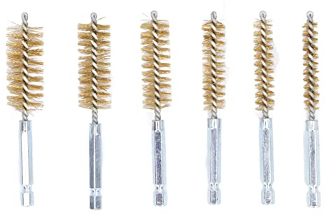 Messing-Zylinderreinigungsbürsten-Set, 6-teilig, robuste Drahtbürsten mit 1/4-Zoll-Sechskantschaft für die Zylinderrohrwartung (8 mm bis 19 mm Durchmesser)