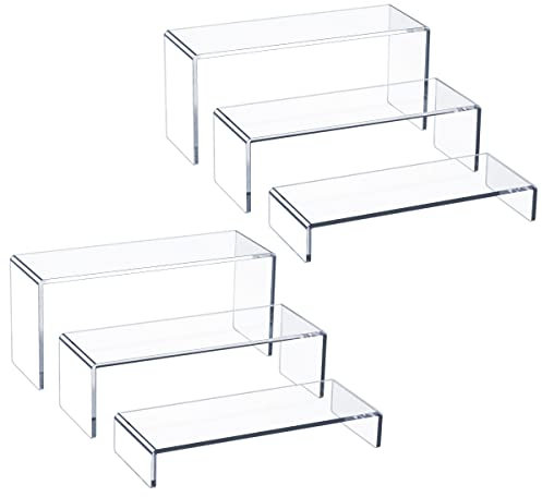 HIIMIEI Acrylic Display Risers, 2 Sets 6 Pcs 12 Large Acrylic Risers, Thickened to 5mm Clear Rectangular Display Stand for Cupcake Dessert Stand, Collections Products Display Shelf for Pop Figures