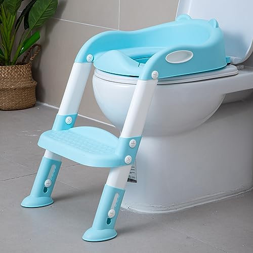 EGREE Asiento de inodoro para entrenamiento de orinal con escalón, escalera para niños y niñas pequeños, asiento de entrenamiento de inodoro plegable con asas seguras y almohadillas antideslizantes,