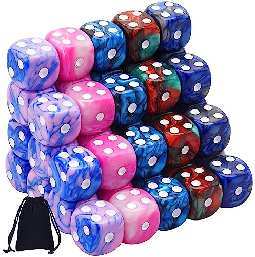 SIQUK 50 Stück Würfel Set 16mm Würfel 6 Seitig Würfel Bunt Würfel DND für Dungeons and Dragons RPG MTG Tischspiele