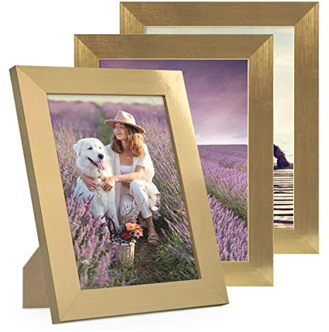 PHOTOLINI Bilderrahmen 15x20 Gold, 3er Set breite Bilderrahmen 20x15 Holz MDF, Picture Frame mit Acrylglas, Bilderrahmen 15 x 20 cm zum Aufhängen & Aufstellen, Rahmen 15x20 mit Zubehör