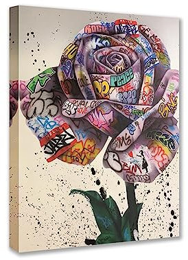 Banksy Street Art Graffiti-Rosenbilder, schöne Blume, romantisches Gemälde, Kunstwerk für Wohnzimmer, Geschenk, 1 Stück, Leinwandkunst, nordische Heimdekoration, fertig zum Aufhängen, Poster und