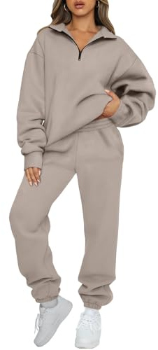 AUTOMET Damen Au221 Sweatsuits | Gemütliche Flughafen-Outfits, lässige Sweat-Sets für Herbst und Winter, Pullover mit halbem Reißverschluss und lockere