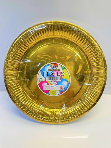Professional Class-Voted No.1 for Quality Platos de papel desechables dorados,paquete de 15 Unidades(9 pulgadas)