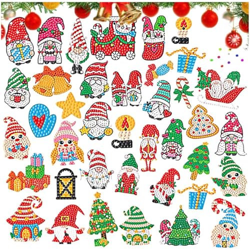 Delmkin 40 Stücke Diamond Painting Weihnachten 5D Wichtel Diamond Painting Sticker DIY Weihnachtsdeko Diamant Painting Bilder für Kinder für handgefertigte Weihnachtsdekorationen