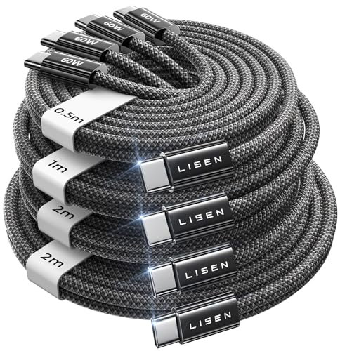 LISEN USB C to USB C Charger Cable [60W/4-Pack] iPhone 17 Type C Charger Cable Fast Charging Switch 2, USBC to USBC for iPhone 16e 15 Pro Max, iPad Pro Air, Samsung Galaxy S25, Pixel[0.5M+1M+2M+2M]