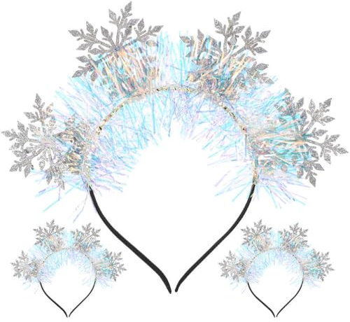 Lurrose 3 Stücke Stern Haarreif Silvester 2024 Pailletten Schneeflocken Kopfschmuck Neujahr Kopfbedeckung Haarschmuck Damen Haarband Kinder Mädchen Stirnband Party Deko Foto Requisiten