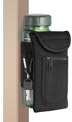 Yungyan 2 Pcs Magnetic Gym Bag Magnetic Water Bottle Pouch Sleeve Water Bottle Holder Gym Accessories Water Bottle Sleeve with Pocket for Key Cell Phones Card Headphone Wallet Storage (Black)