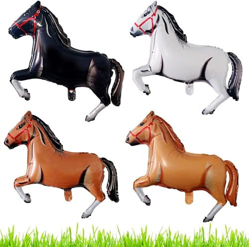 4 Stück Pferde Folienballon,Pferd Ballon Groß,Pferde Geburtstagsdeko,Aluminium Folie Pferdeballon,Pferde Deko Kindergeburtstag,Pferd Riesenballon zum Geburtstag Cowboy Thematische Party Deko