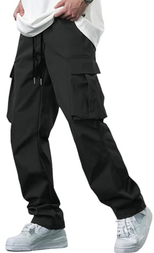 YAOBAOLE Casual Trousers for Men Drawstring Cargo Pants Men Loose Cargo Trousers Men Dark Gray 3XL