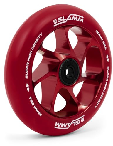 Slamm Team Wheel 110 mm Rot & Rot | Stunt-Scooter Aluminiumkernräder mit super hohem Rückprall und Dichte PU | Optimale Geschwindigkeit und Griffigkeit für alle Oberflächen | 88A Härte