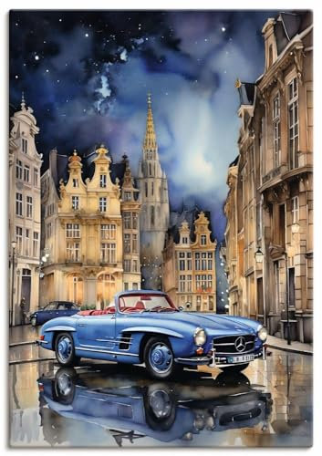 ARTLAND Wanddeko Leinwand Bilder Wandbild 70x100 cm Auto Cabrio Sportwagen Oldtimer Klassiker Mercedes 190SL U5CS
