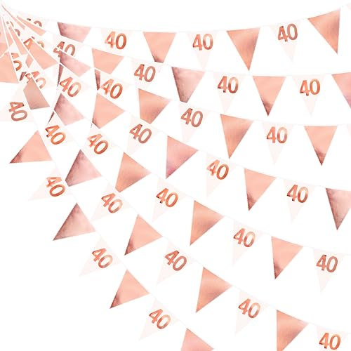 26FT Rose Gold 40th Birthday Bunting Party Decorations Pink Fabric Pennant Banner Garland Streamer for Womens 40 and Fabulous Birthday Cheers to 40 Years Anniversary Home Outdoor Garden Decor Supplies