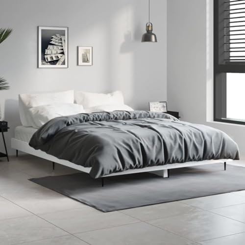 AJJHUUKI Accueil extérieur AutresCadre de lit Blanc laqué 135x190 cm Double Bois d'ingénierie