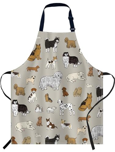 Smooffly Verstellbare Hals-Lätzchenschürze mit niedlichem Hundemotiv für Küche, Kochen, Kellnerin oder Koch, 27x31 Inch