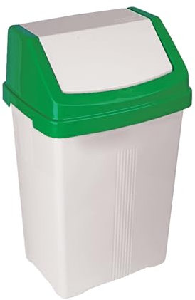 TENLITE [White/Green] - 50L Litre Strong Plastic Swing Bin with Flip Top Lid Waste Recycle Dustbins Trash Can Under Kitchen Counter Bin/Refused Bin For Kitchen, Bathroom & Office.