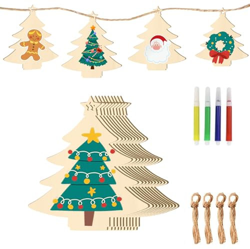36 Stück Tannenbaumschmuck Holzanhänger Basteln Weihnachten Kinder mit Juteseil & Marker,DIY Weihnachten Deko Holz zum Bemalen Weihnachtsbaumschmuck Bastelset Weihnachtsbasteln kinder Weihnachtsdeko
