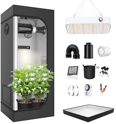 TOPRON Growzelt Komplettset Anbau Set mit 200W LED Vollspektrum Grow Lampe Dimmbar, 40x40x120cm GrowZelt Kit Komplettes Hydroponics Grow Tent Complete Set(40x40x120cm)