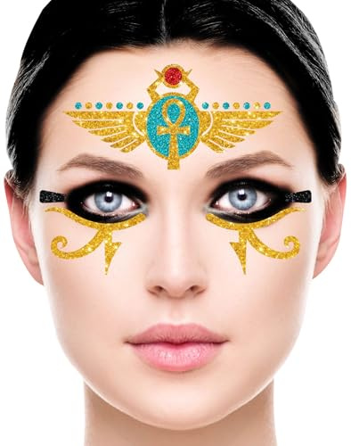 Fiestas Guirca - Temporäre Tattoos für Gesicht mit Pailletten, Ägypten