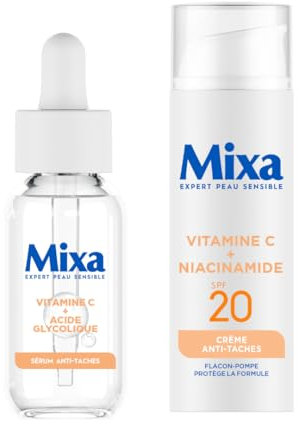 Mixa - Sérum Concentré Anti-Imperfections + Crème Anti-Taches - à la Vitamine C et Acide Glycolique - Taches et Teint Terne