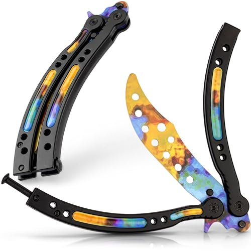 MAJESTY FOREST® CSGO Butterfly Trainer (Case Hardened) - Balisong Messer als Trainingsmesser mit E-Book zum Tricks lernen