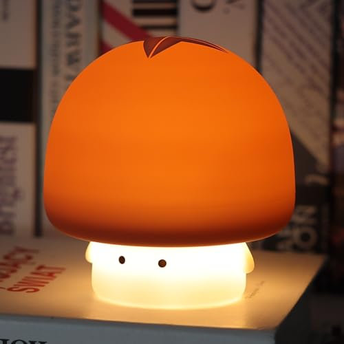 YISUN Night Light for Kids, Squishy Silicone Cute Mushroom Lamp, Rechargeable Dimmable Portable Bedside Touch Lamp for Toddler Bedroom and Kid Room Decor