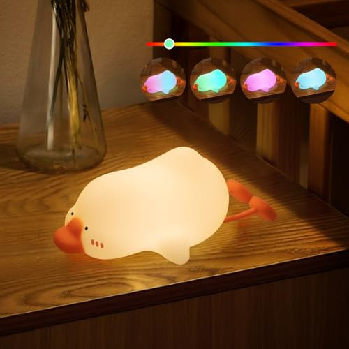 beek Nachtlicht Kinder Stilllicht, mehrfarbig Silikon Nachttischlampe Gansform Aufladbar Touch LED Dimmbar Tischlampe, Geschenke für Kinderzimmer Baby Mädchen Junge