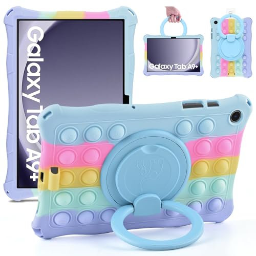 KATUMO Silicone Rotating Tablet Case For Samsung Galaxy Tab A9 Plus / A9 + 11 Inch (SM-X210/X216/X218) Soft Rubber Portable Cover, Funny Back Squeeze Kids Case for Samsung Tablet A9Plus + 11 inch