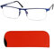 Metall Lesebrille Halbrand unten mit rechteckigen Gläsern und Etui, Edelstahl Brillengestell (Blau), Lesehilfe Herren und Damen 1.5 Dioptrien