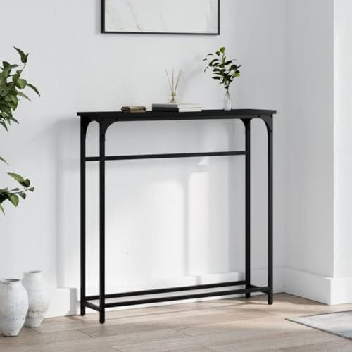 Natulvd Schlanker Konsolentisch, 20 cm tiefer Eingangstisch, Sofa-Beistelltisch, Holz-Tischplatte, Metallrahmen, für Wohnzimmer, Eingangsbereich, Flur (Schwarz)