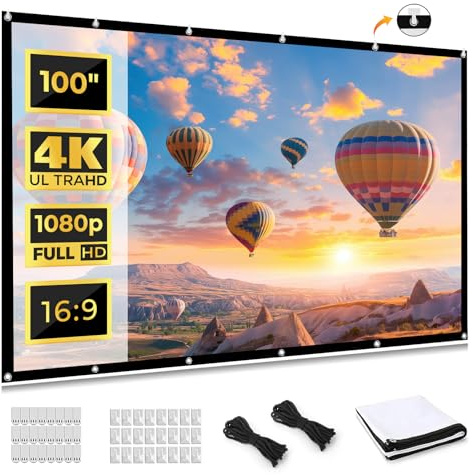 iSinbox Beamer Leinwand 100 Zoll Projektionsleinwand, 16:9 HD Faltbare, knitterfreie, doppelseitige Projektionsleinwand für Innen- und Außenbereich, ideal für Zuhause, Party, Büro, Klassenzimmer.