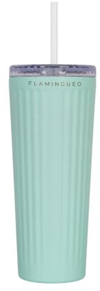 Flamingueo Gourde avec Paille 0,8L - Mug Isotherme - Boissons Froides 24h et Chaudes 10h - Acier Inoxydable - Thermos - Aigue-marine