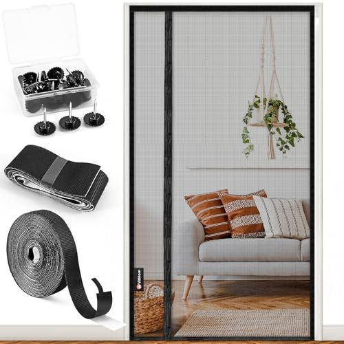 Side Opening Fly Screen Door, Universal Opening Left and Right, 3.8 cm Wider Door Head, Fly Screen Balcony Door, No Drilling, Fly Screen Magnet for Sliding Door, Patio Door, 140 x 240 cm