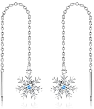URONE Schneeflocke Ohrringe Sterling Silber Weihnachten Schneeflocke Threader Ohrhänger Weihnachten Schmuck für Frauen