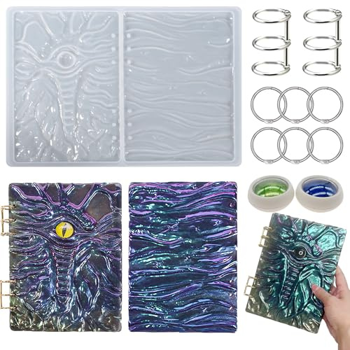 Attuslla Drachenauge Notizbuch Silikonform, Silikonform Epoxidharz Formen für Notizbuch, Notebook Silikon Epoxidharz Form mit Buch Ringe, Glitzer für Handgemachtes DIY Dekoration Kunsthandwerk