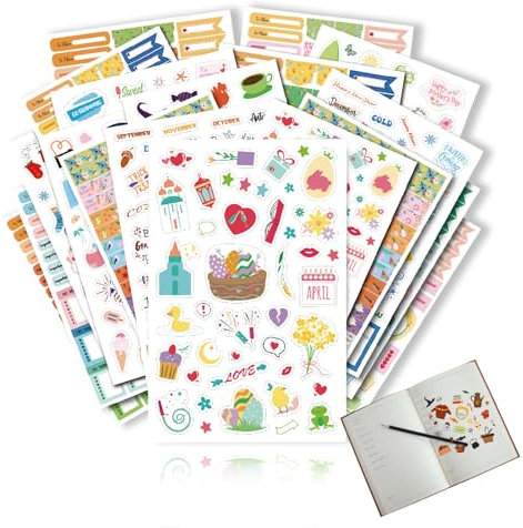Jahreszeiten Sticker Set 600+ Stück Aufkleber, Frühling Sommer Herbst Winter Scrapbook Sticker für Fotoalbum Bullet Journal Zubehör Deko,Scrapbook Stickers für Kalender, Planner, Agenda, Journal