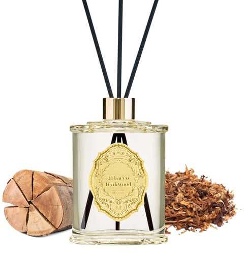 M&SENSE Raumduft Tobacco Teakholz Duft 240ml|Reed Diffuser mit 5 Duftstäbchen|Luxus Lufterfrischer für Badezimmer,Wohnung,Heimdekoration|Raumduft Stäbchen