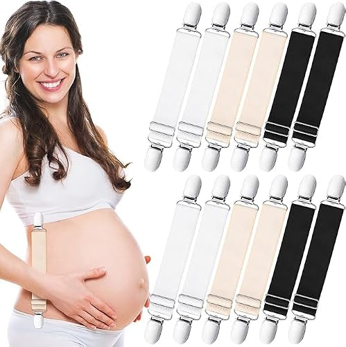Niltracy Lot de 12 bretelles réglables pour pantalon de maternité - Pinces élastiques pour vêtements - Pour femme enceinte, beige, taille unique