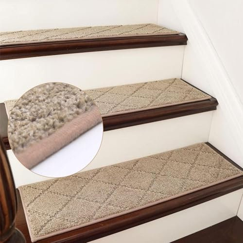 Rutschfeste Hochflor-Teppich-Stufenmatten Set mit 10 Stück, maschinenwaschbar, selbstklebend, Anti-Rutsch-Stufenpolster für Kinder, ältere Menschen und Haustiere