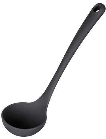 U-Taste 27cm Small Silicone Soup Ladle: 315℃ Heat Resistant Non-Stick 2.4oz Kitchen Deep Serving Spoon, Soft Cooking Utensil with Non-Slip Solid Handle for Mixing Sauce Stew Gravy (Black)