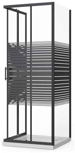 Box Doccia 70x90x70 3 Lati Nero Angolare,Vetro Temperato 6mm, Cabina Doccia, Porta Scorrevole Trasparente Serigrafato, Rettangolare