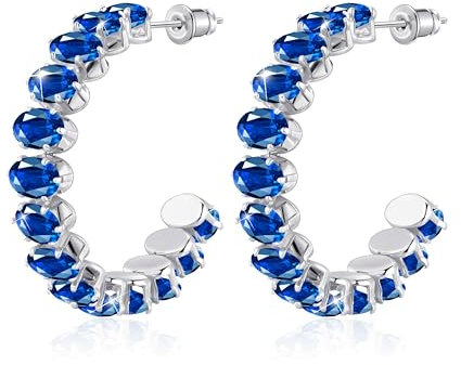 Linawe Saphire Blau Ohrringe Silber Creolen Schmuck, Fossil Ohringe Damen, Ohrringe Edelstahl Creolen Groß Ohrhänger, Modeschmuck Hängende Ohrschmuck Hypoallergene