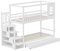 LUNEX HOME Letto a castello per bambini, 90 x 200 cm, in legno, con finestre, barriere di sicurezza, cassetti portaoggetti e scala sicura, colore legno oro bianco (bianco)